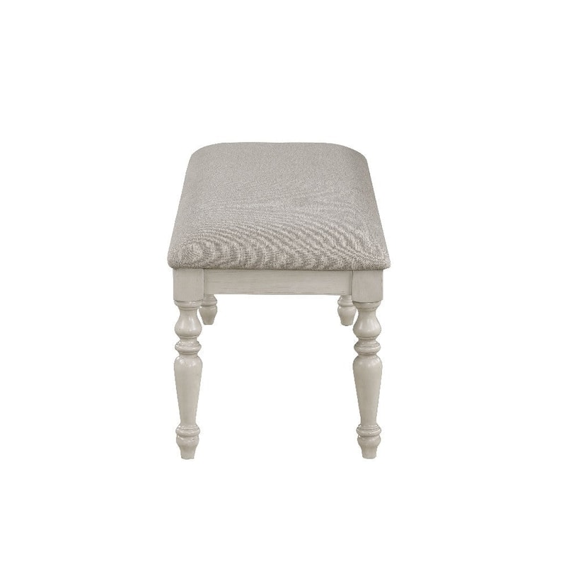 Katherine 48 Inch Bench with Fabric Seat and Turned Legs, White - 48 L X 17 W X 19.5 H Inches