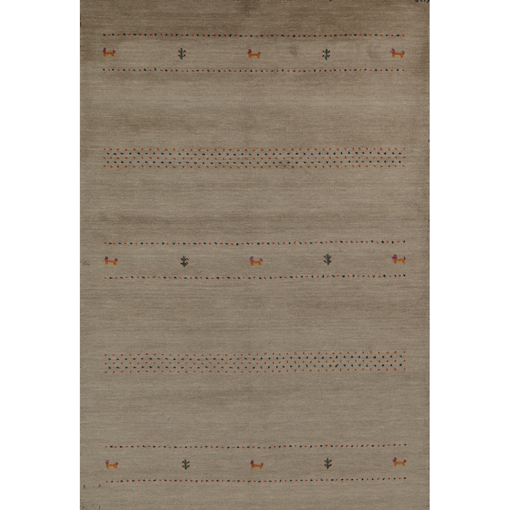 Hand Knotted Oriental 100% Wool Carpet Tribal Animal Pictorial Beige & Ivories Gabbeh Area Rug - 6' 6'' X 4' 8''