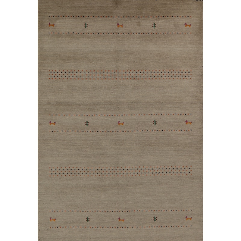 Hand Knotted Oriental 100% Wool Carpet Tribal Animal Pictorial Beige & Ivories Gabbeh Area Rug - 6' 6'' X 4' 8''