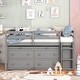 preview thumbnail 112 of 144, Twin/Full Size Low Loft Bed with Retractable Writing Desk and 4 Drawers, Wooden Loft Bedframe w/ Lateral Portable Desk & Shelves
