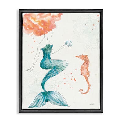 Stupell Mermaid and Ocean Seahorse Floating Framed Canvas Wall Art, Design by Anne Tavoletti