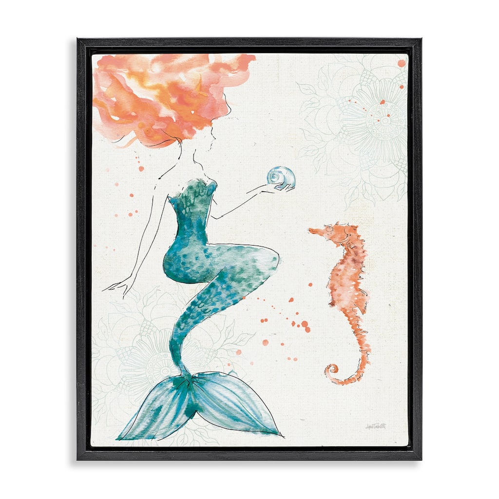 Stupell Mermaid and Ocean Seahorse Floating Framed Canvas Wall Art, Design by Anne Tavoletti