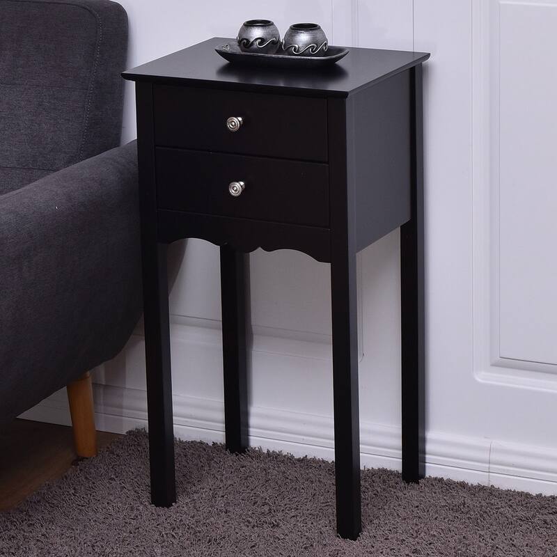 Gymax Side Table End Accent Table Night Stand W/ 2 Drawers Furniture