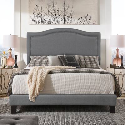 Upholstered Standard Bed, Gray, Full