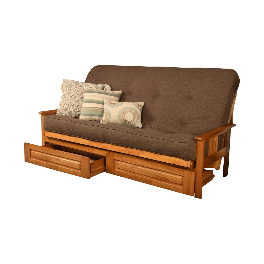 Somette Monterey Queen-size Storage Futon Set in Butternut Finish with Linen Mattress