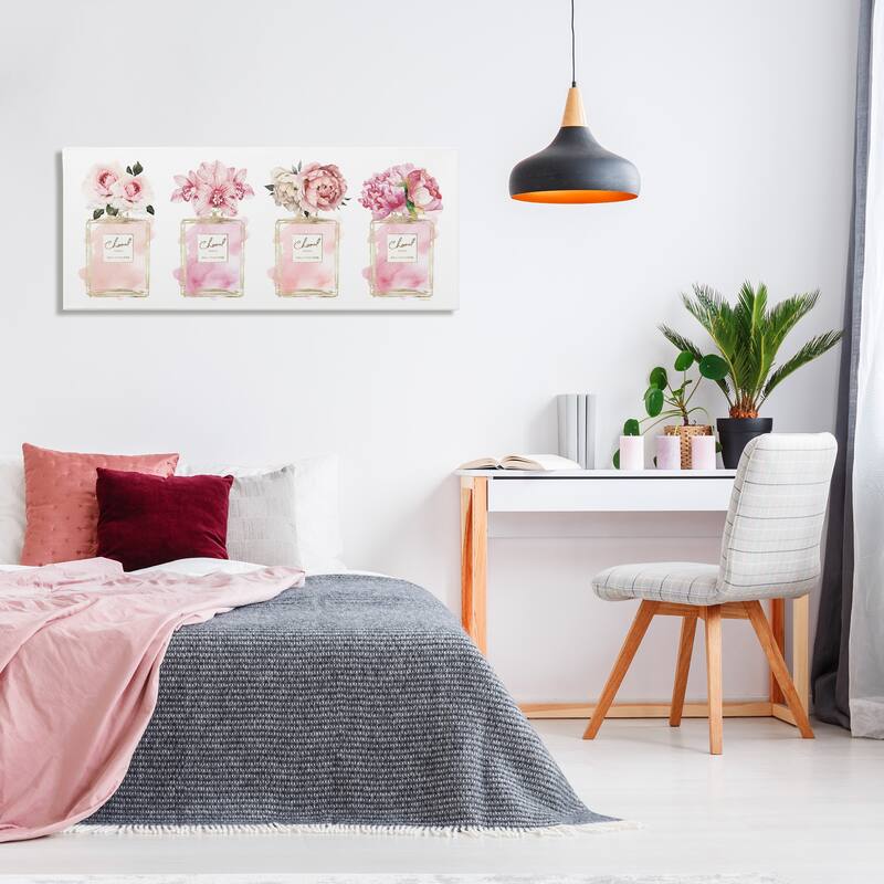 Stupell Pink Floral Bouquets Glam Designer Fashion Jars Canvas Wall Art