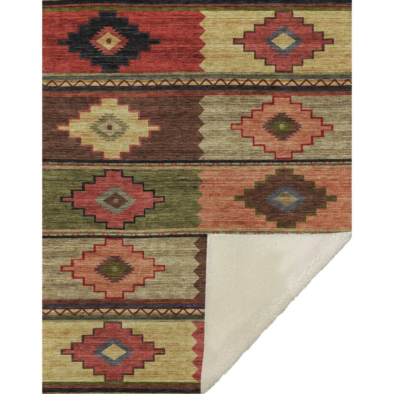 Premium Machine Washable ASB176 Boho Global Sherpa Throw Blanket