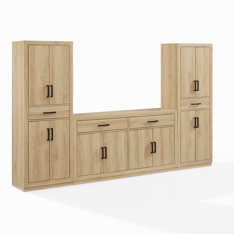 Crosley Isla 3-Piece Sideboard And Pantry Set- Sideboard & 2 Pantries - Ash