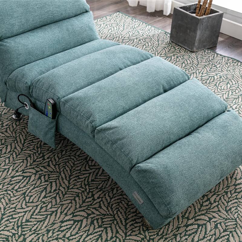 Luxury Upholstered Chaise Lounge Chair with Vibration for Relaxation, Fixed Back Fabric Leisure Recliner Sofa