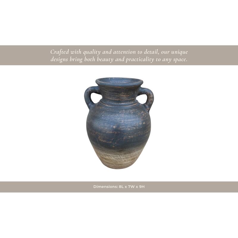 Handcrafted Terracotta Pottery Vase with Amphora Shape and Handles
