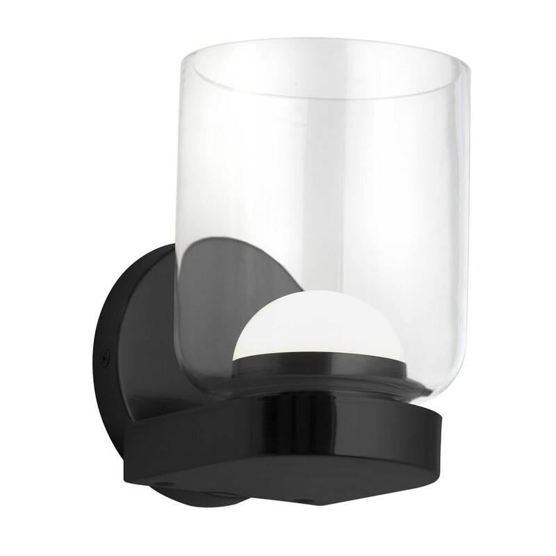 French Country Wall Sconce - 10W Matte Black Clear Glass Light Fixture - 6.75