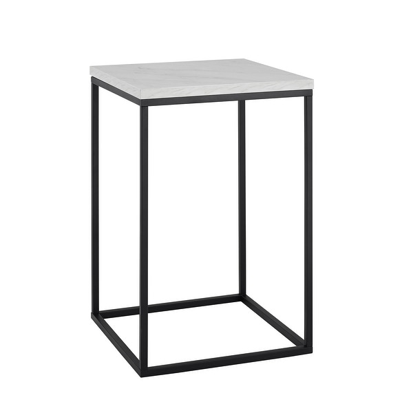 Delacora WE-BDF16LWSTWM 16" Long Marble Top Laminate and Metal End Table - White Marble