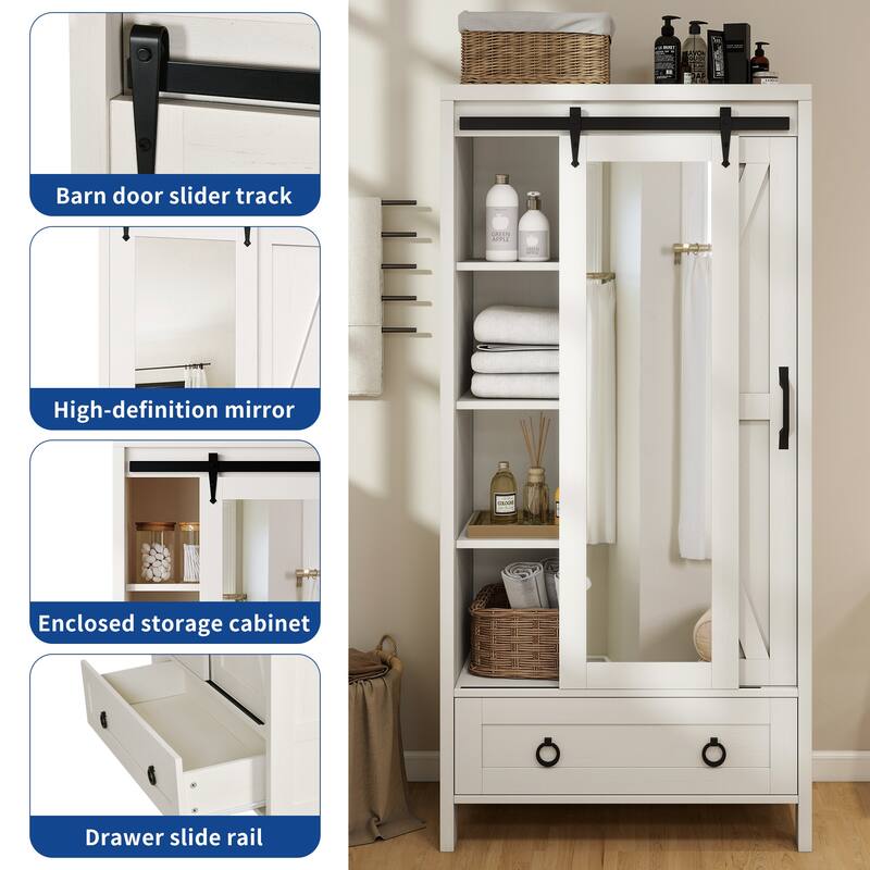 Moasis Tall and Wide Storage Cabinet with Doors and Full Length Mirror for Bathroom