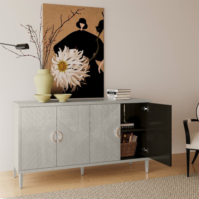 Stylish and Functional 4-Door Storage Cabinet with Pine legs and MDF