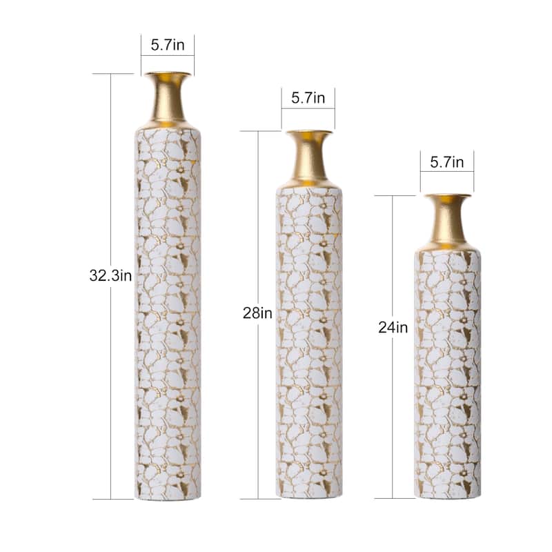 Floor Metal Decorative Vase Tall Distressed Metallic Centerpiece Vases with Pattern, Set of 3 Vases