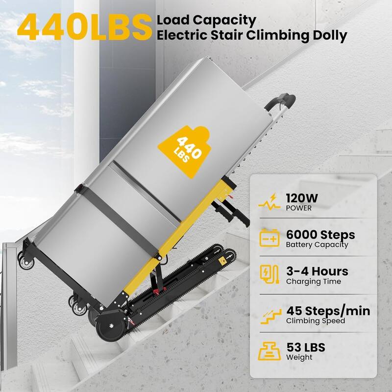 Electric Stair Climbing Hand Trucks Moving Heavy Objects Up and Down Stairs Effortless, 441 lbs Max Load