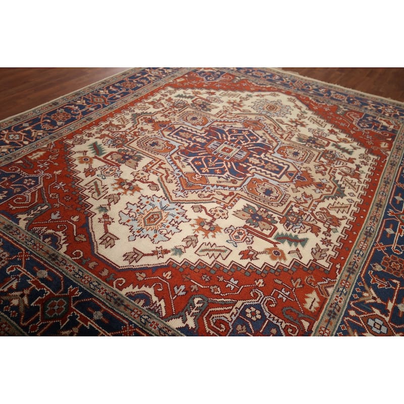 Geometric Heriz Serapi Oriental Area Rug Hand-Knotted Wool Carpet - 7'11"x 9'6"