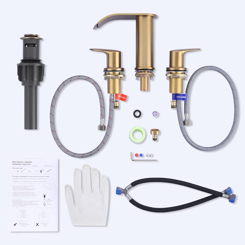 WOWOW 8 in.Double Handle Waterfall Bathroom Faucet with Pop-up Drain
