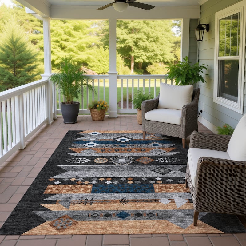 Machine Washable Indoor/ Outdoor Global Tuca Chantille Rug - Black - 9' x 12'