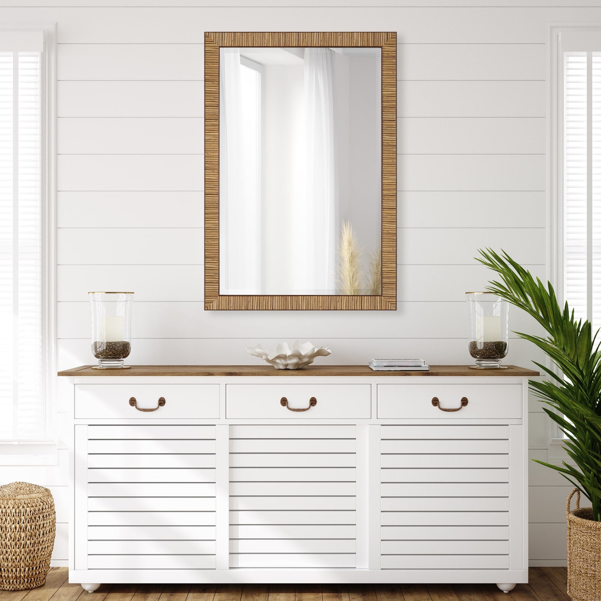 The Gray Barn Natural Brown Rattan Inspired Rectangular Wall Mirror