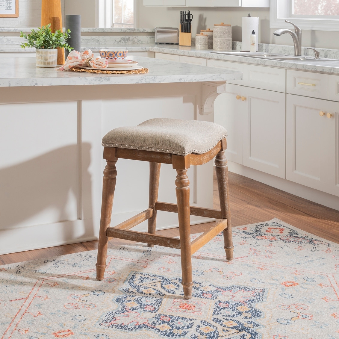 Linon Hayes Big and Tall Backless Rustic Farmhouse Counter Stool