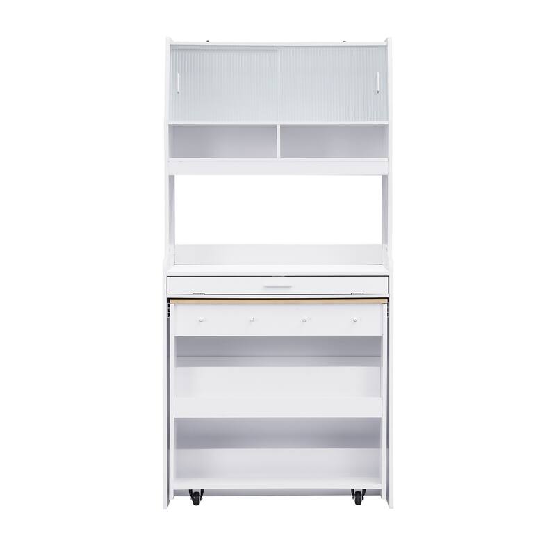 Compact Dining Table with Hutch and Foldable Buffet, Storage Shelf & Side Hooks