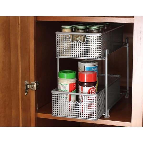 Two Tier Mesh Sliding Basket Organizer Drawer Bed Bath