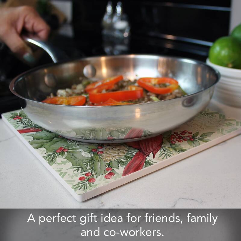 Holiday Cardinal Decorative Heat Tolerant Stone Trivet with Non-Skid Cork Backing 8” Square Artistic, Durable, Wipes Clean