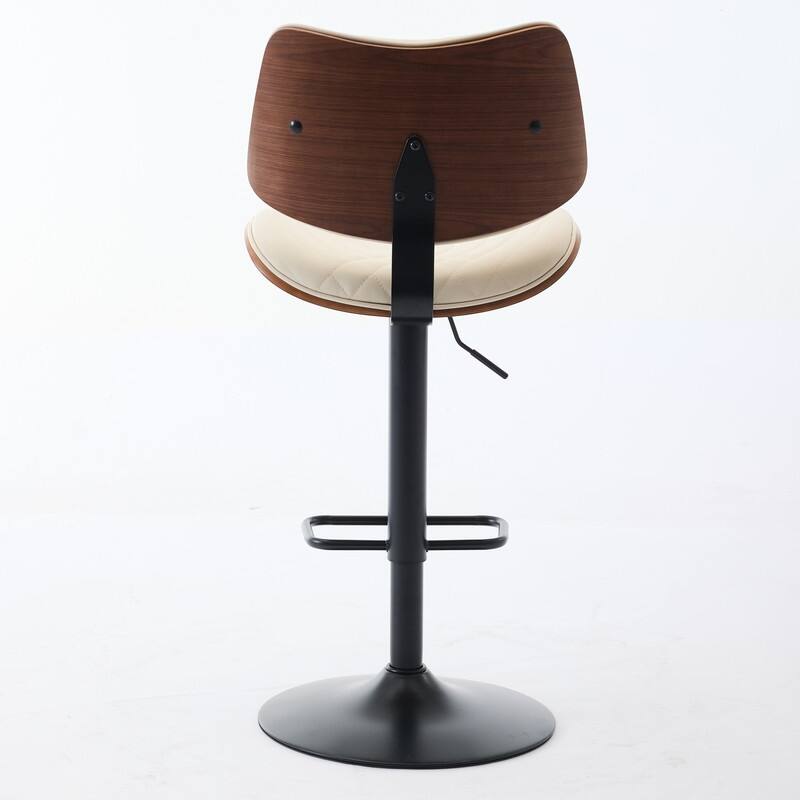 Mid-Century Modern Swivel Bar Stool - Walnut Finish & Faux Leather, Adjustable Counter Height