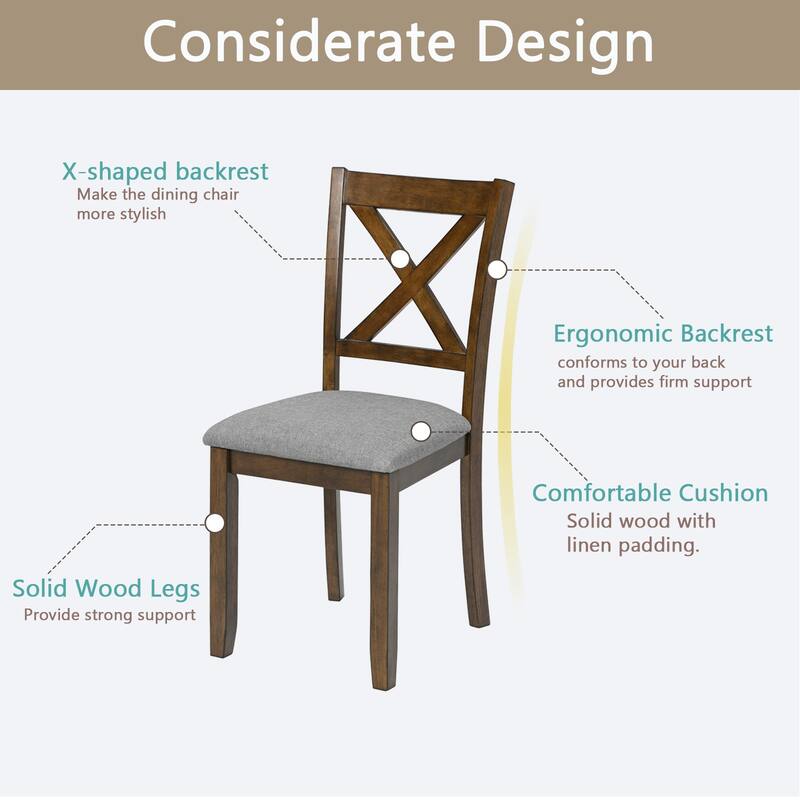 GDFStudio - Savoy Farmhouse Linen Upholstered Ergonomical Wooden Dining Chairs Set, Padded Seat & Non-slip Feet Pads, Set of 4