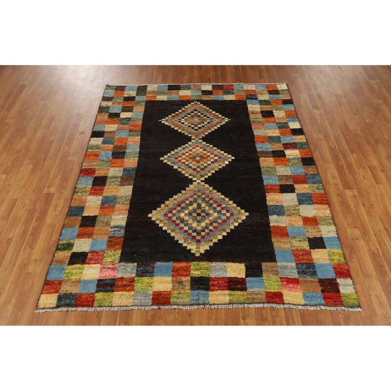 Checkered Moroccan Oriental Area Rug Handmade Wool Carpet - 6'0" x 7'8"