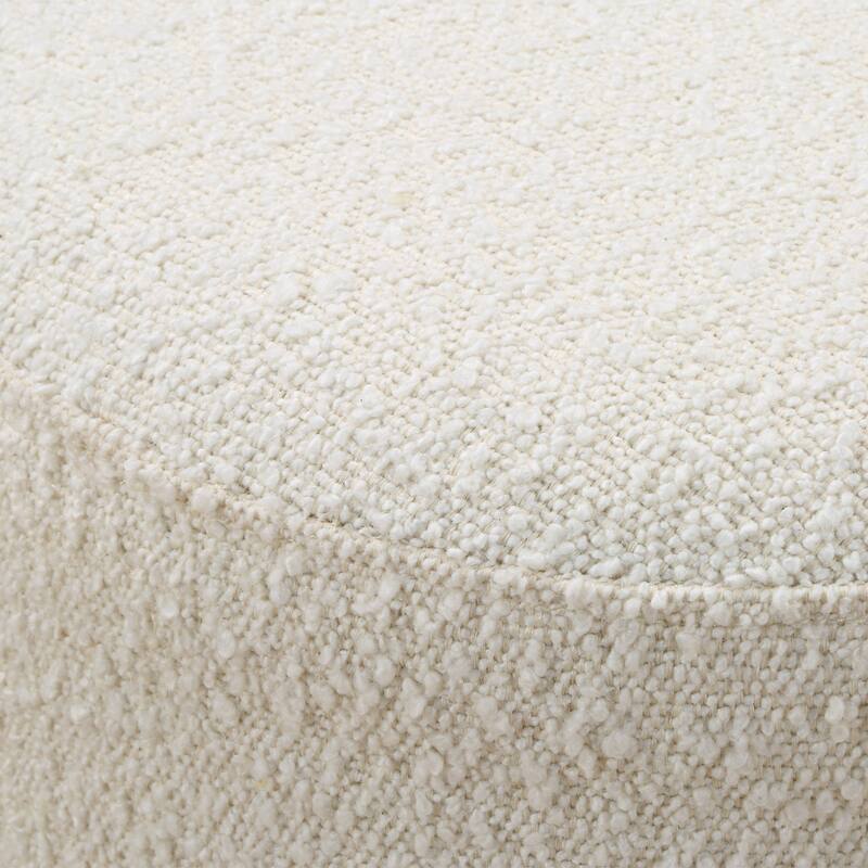 Boucle Upholstered Ottoman with Burl Veneer Wrap - 17" - White and Brown