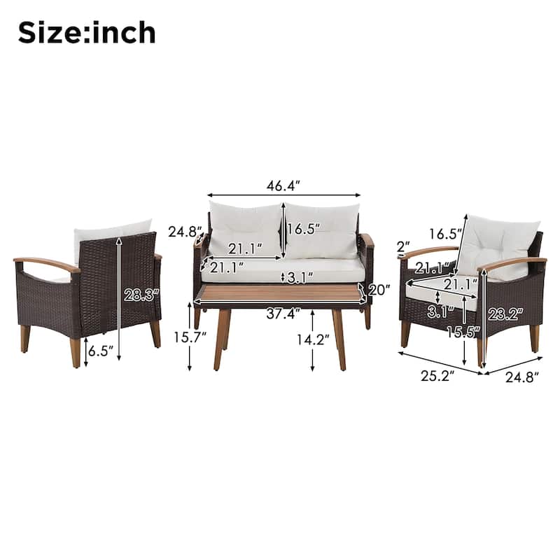 4-Piece Patio Seating Set with Wood Table
