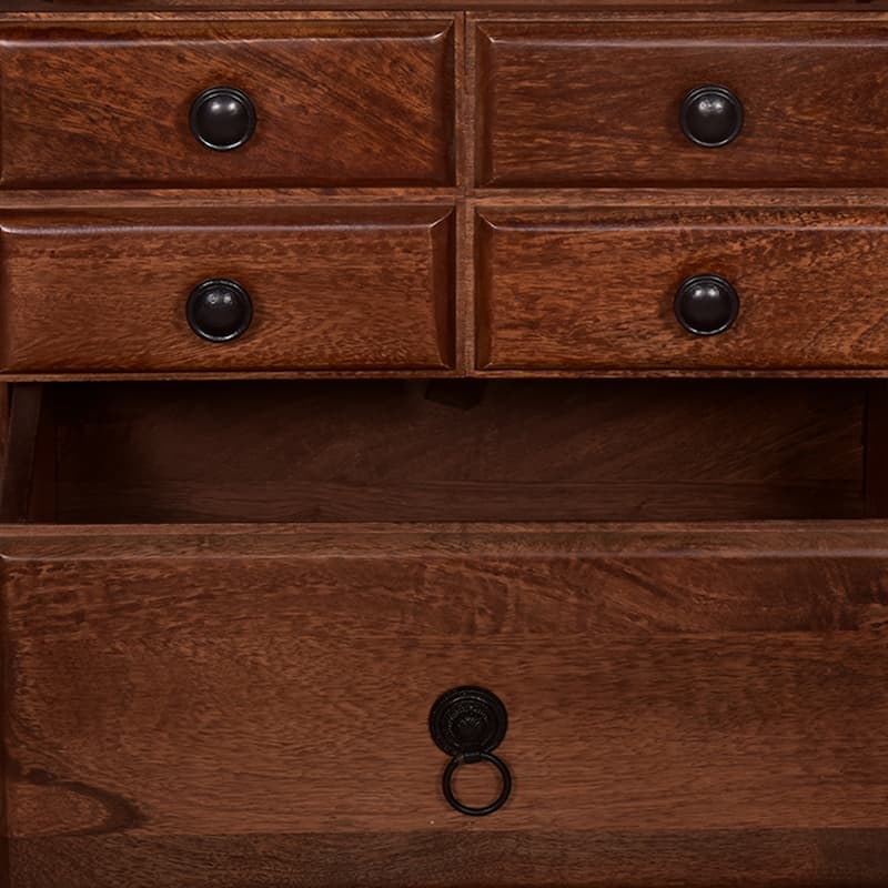 26 Inch Handcrafted Nightstand, 2 Drawers, Black Powder Coated Knobs, Walnut Brown Mango Wood