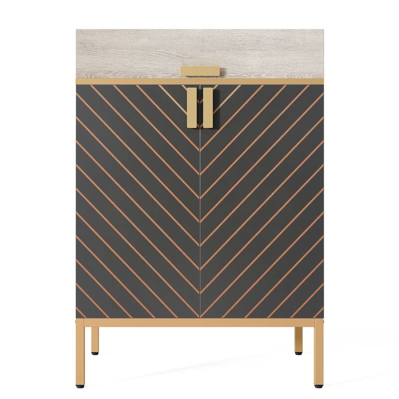 31.49" Grey and Gold Wood 4-Tier Shoe Storage Cabinet