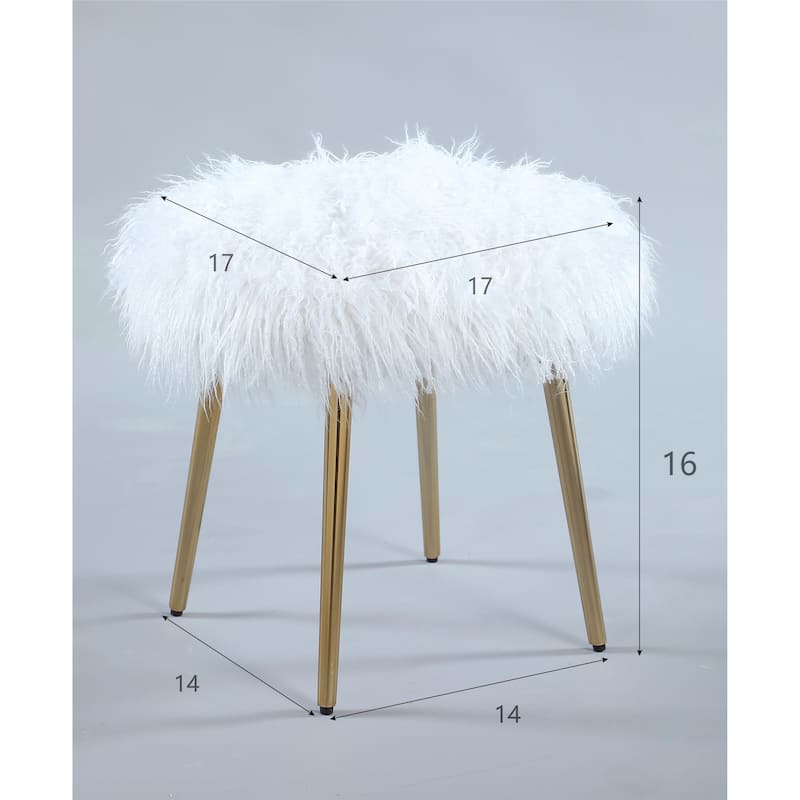 Faux Fur Accent Ottoman with Gold Legs