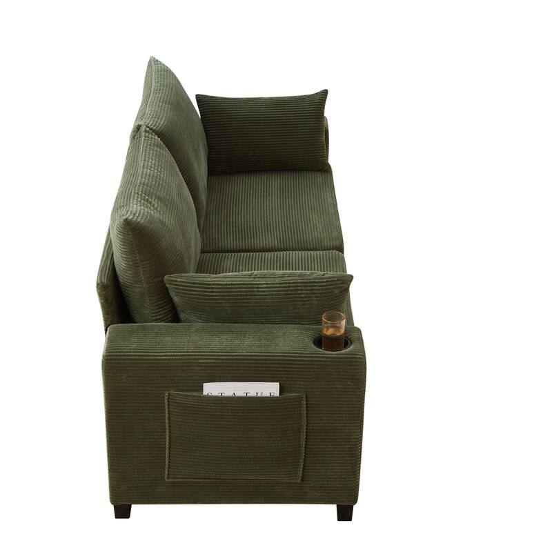 78" Corduroy 3-Seater Sofa with USB Ports, Cup Holders and Side Pockets