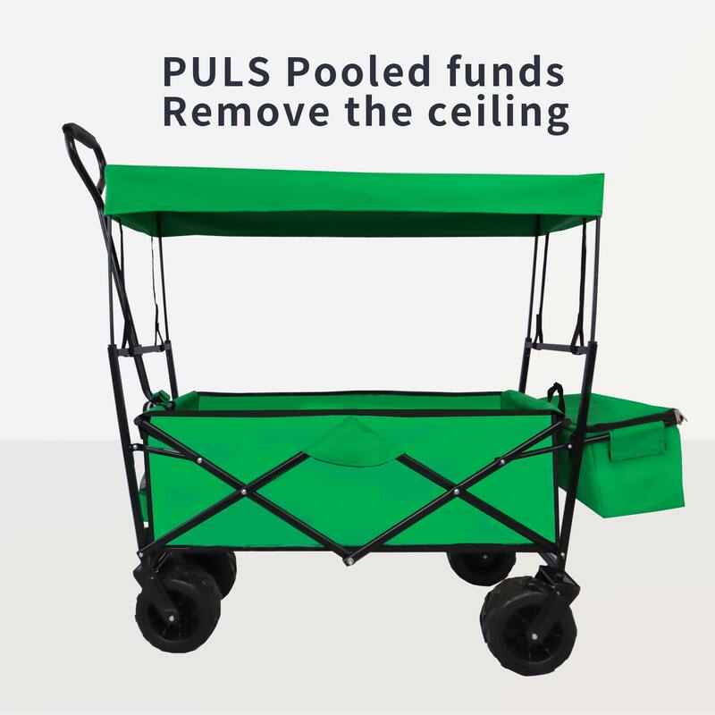 Outdoor Camping Kids Foldable Wagon,Portable Beach Trolley Cart with Removable Canopy