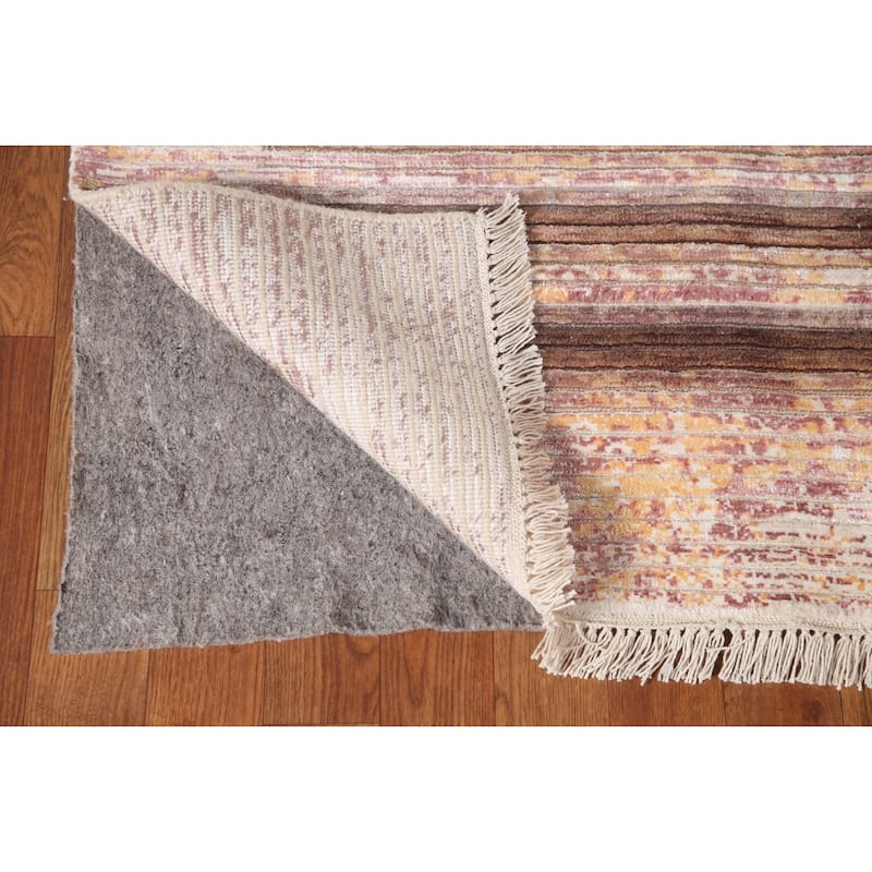Striped Abstract Modern Accent Rug Hand-Knotted Brown Wool Carpet - 4'1"x 5'7"