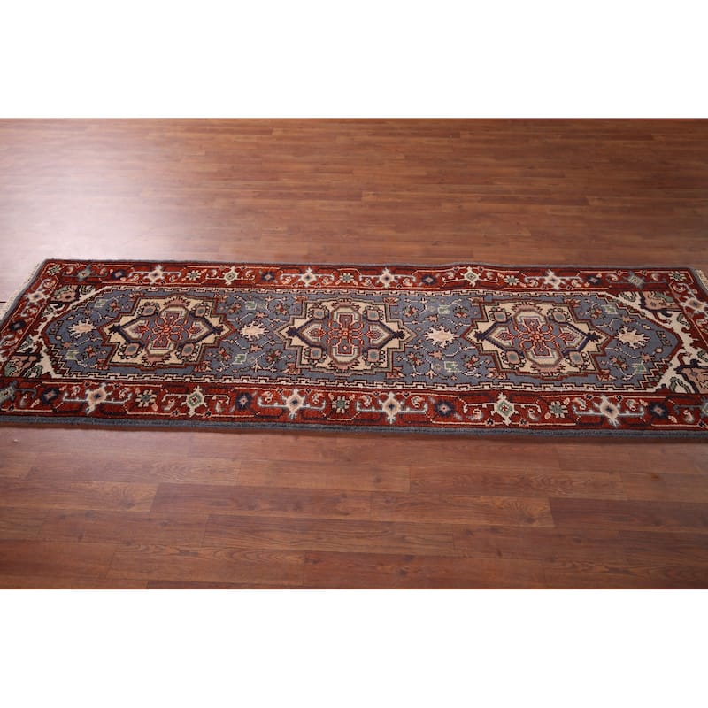 Geometric Heriz Serapi Runner Rug Handmade Oriental Wool Carpet - 2'7"x 8'0"