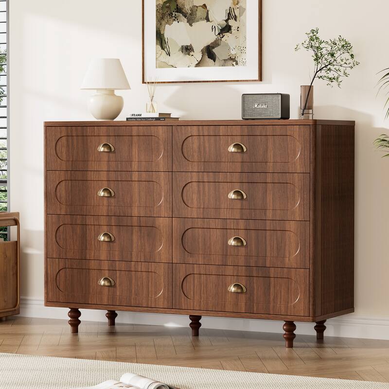 Gymojoy Fluted Dresser for Bedroom, Mid Century Modern Drawer Wood Chest Organizer, Small Storage Dresser for Living Room