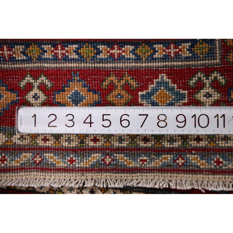 Geometric Kazak Oriental Foyer Rug Hand-Knotted Beige Wool Carpet - 2'9" x 4'3"