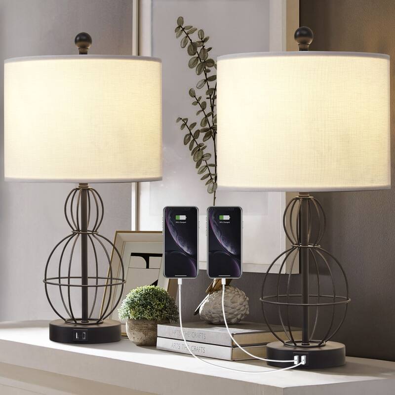 Metal Desk Lamp with USB Port (Set of 2)