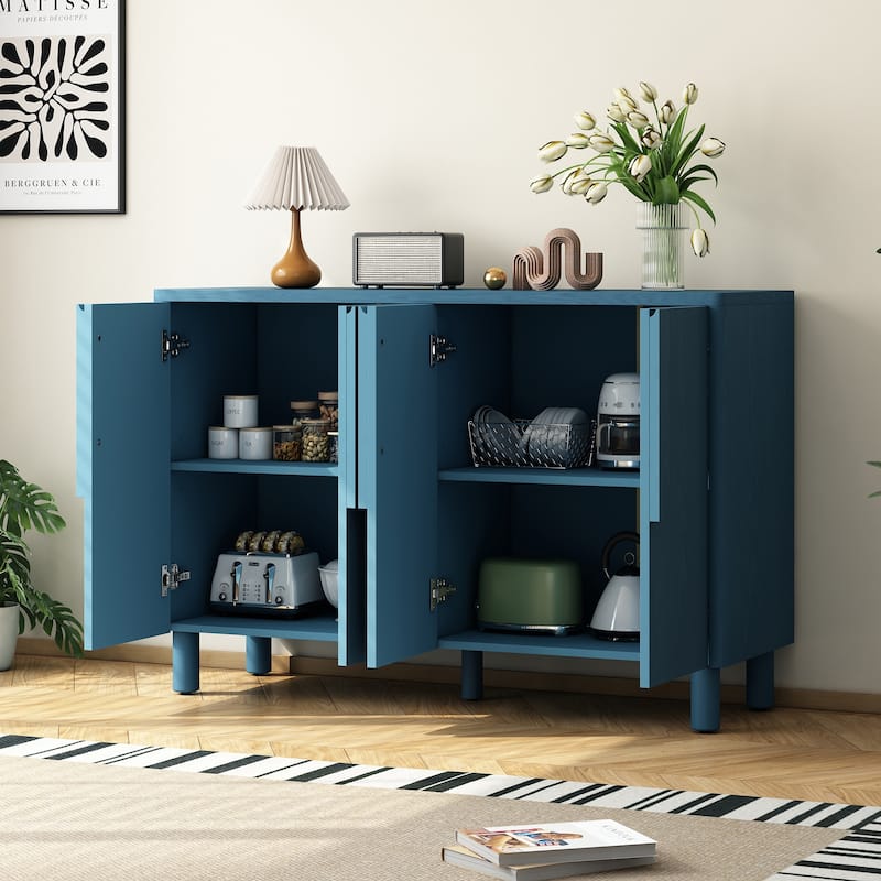4-Door Buffet Cabinet with Storage, Wood Sideboard Cabinet with Unique Arc Handles and Adjustable Shelves