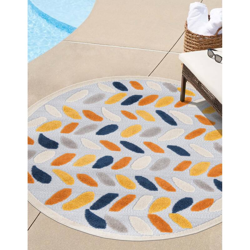 Outdoor Denver Collection Area Rug - Gray - 5'3" Round