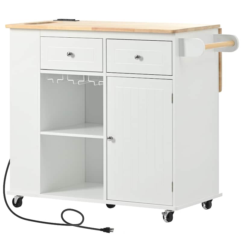 Kitchen Island with Wine Rack, 5 Wheels and Adjustable Storage