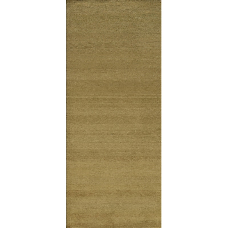 Hand Knotted Oriental 100% Wool Carpet Modern Solid Green Gabbeh Runner Rug - 9' 4'' X 3' 2''