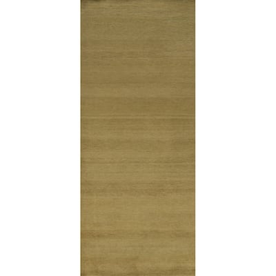 Hand Knotted Oriental 100% Wool Carpet Modern Solid Green Gabbeh Runner Rug - 9' 4'' X 3' 2''