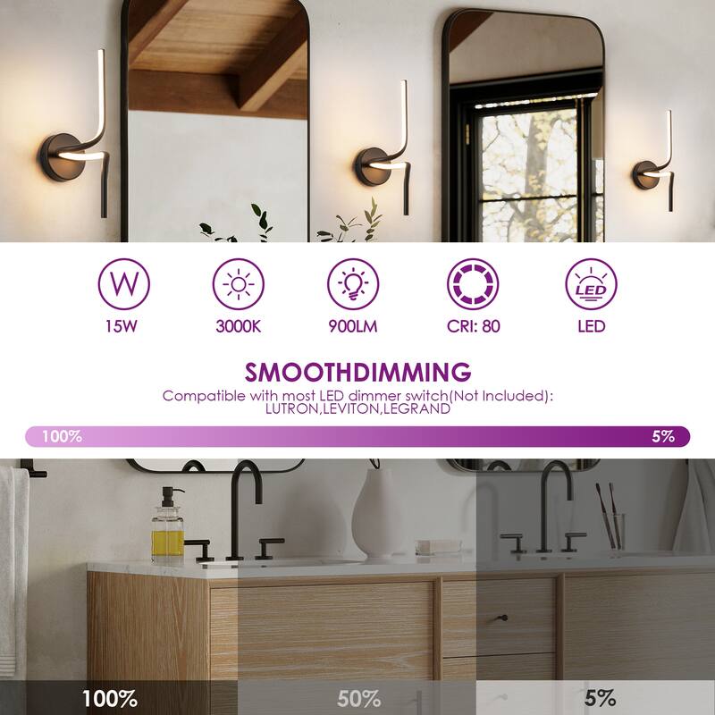 1-Light Modern Black/Gold Linear Aluminum Intergrated LED Bathroom Vanity Light