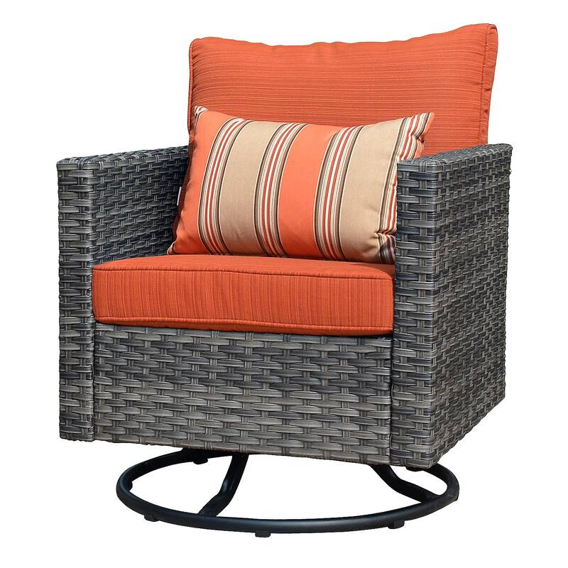 OVIOS Deep Seat Wicker 10-piece Sectional Set Swivel Chairs With Glass Top Coffee Table